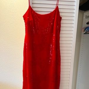 Vintage Candy Apple Red Kay Unger Sequin cocktail dress size 10